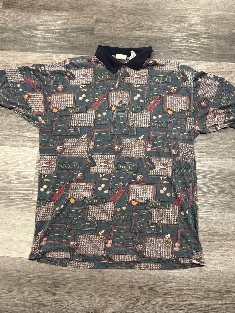 VTG Bugle Boy Company Men's Golf Polo Green Graphic Print Short Sleeve Size M